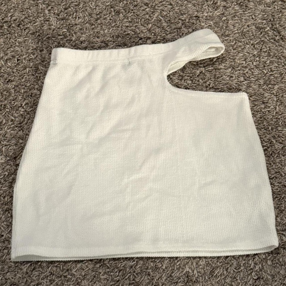SHEIN White One-Shoulder Knit Mini Skirt